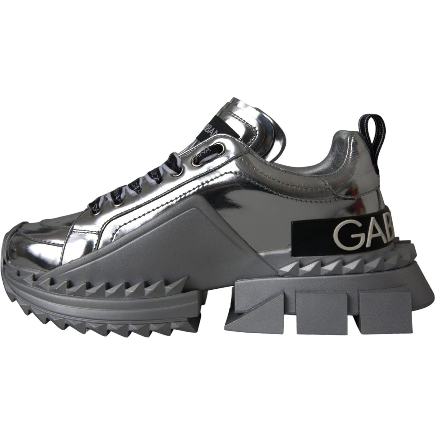 Dolce & Gabbana Silver Leather Super Queen Sneakers Shoes Dolce & Gabbana Dark Slate Gray
