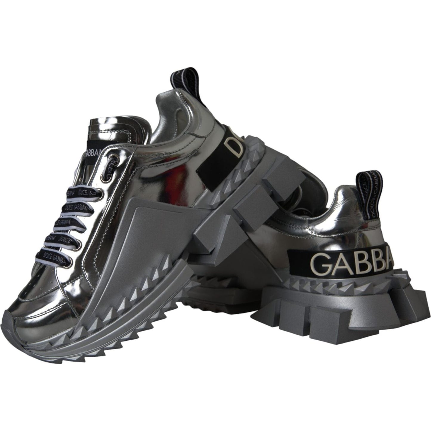 Dolce & Gabbana Silver Leather Super Queen Sneakers Shoes Dolce & Gabbana Dark Slate Gray