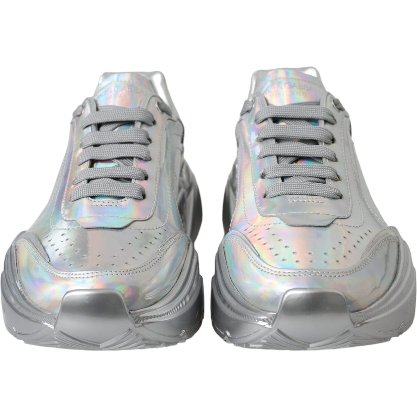 Dolce & Gabbana Silver Iridescent DAYMASTER Leather Sneakers Shoes Dolce & Gabbana Dark Gray