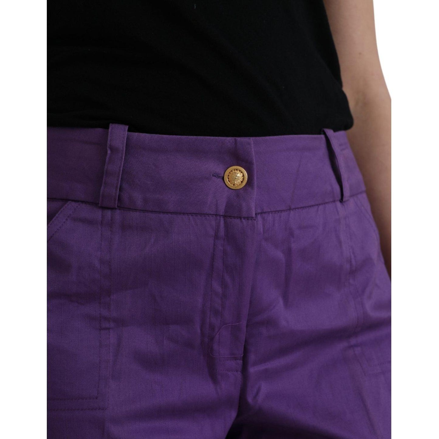 BENCIVENGA Purple Cotton MidWaist Straight Cropped Pants BENCIVENGA Dark Slate Gray