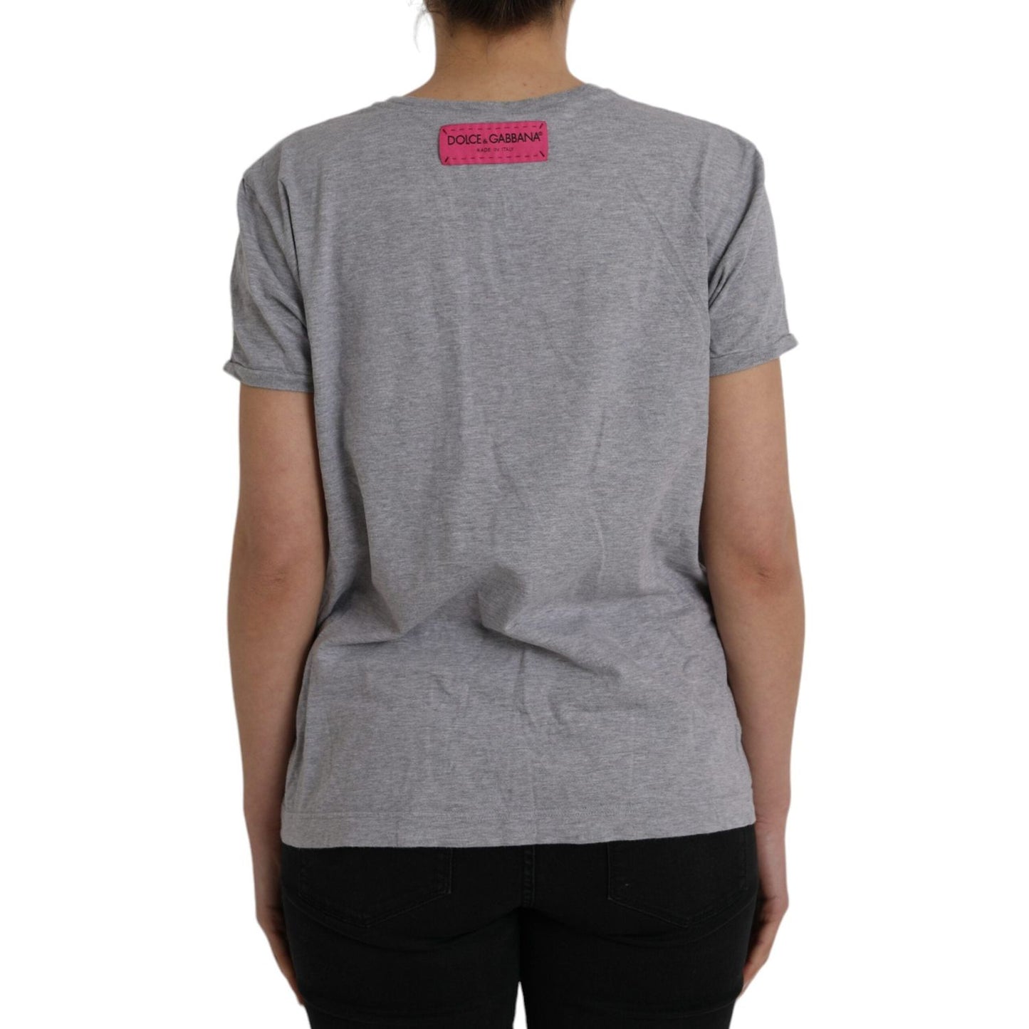 Dolce & Gabbana Gray Cotton L'Amore E'Bellezza Top T-shirt Dolce & Gabbana Slate Gray