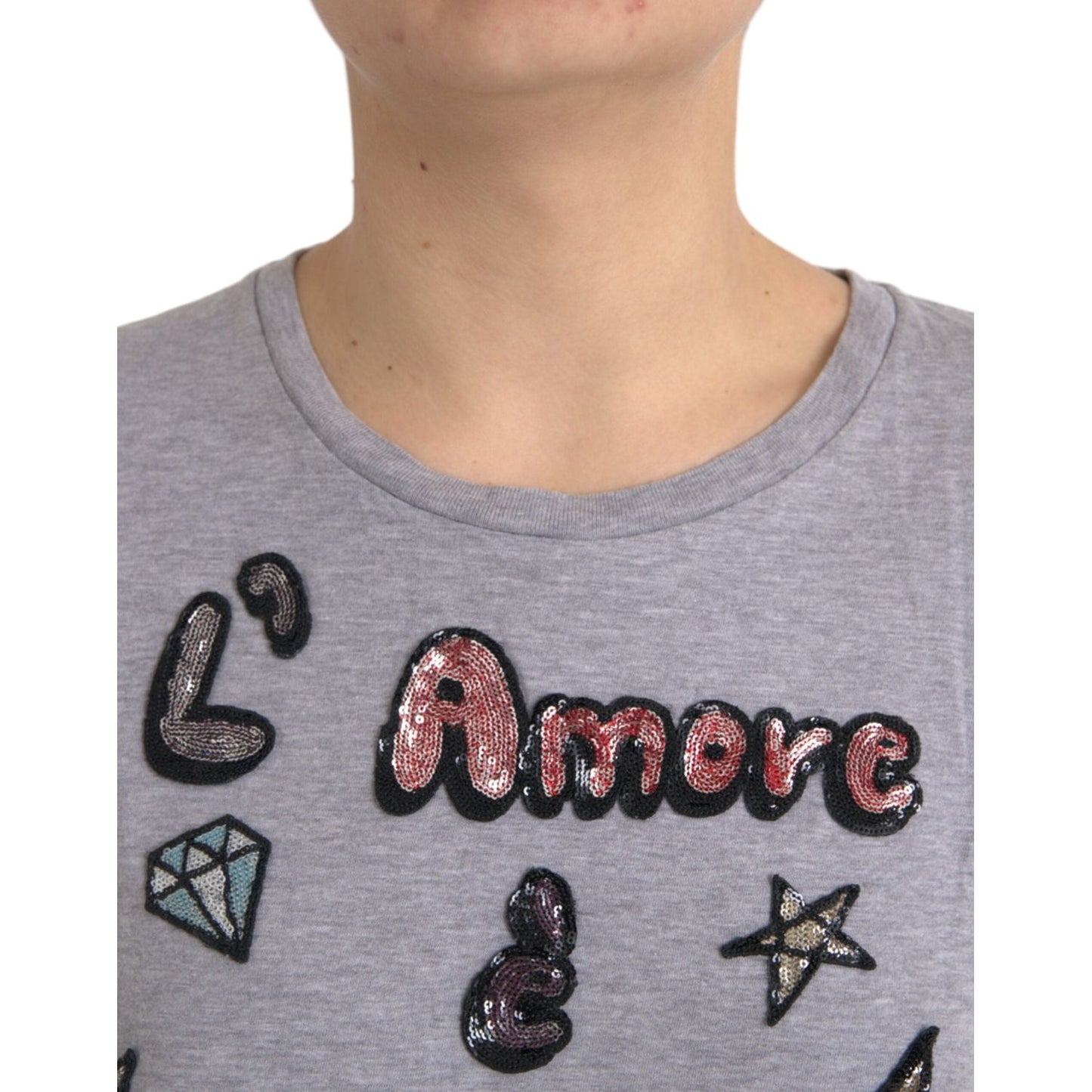 Dolce & Gabbana Gray Cotton L'Amore E'Bellezza Top T-shirt Dolce & Gabbana Rosy Brown