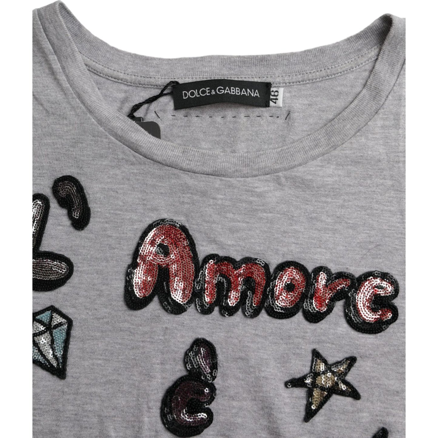 Dolce & Gabbana Gray Cotton L'Amore E'Bellezza Top T-shirt Dolce & Gabbana Dark Gray