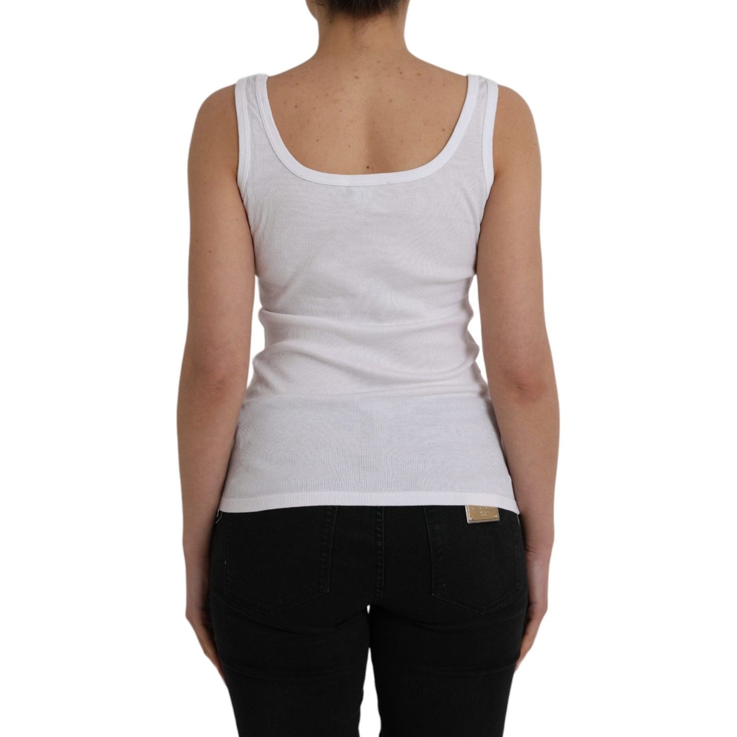 Ermanno Scervino White Cotton Sleevelesss Tank Casual Top Ermanno Scervino Dark Gray