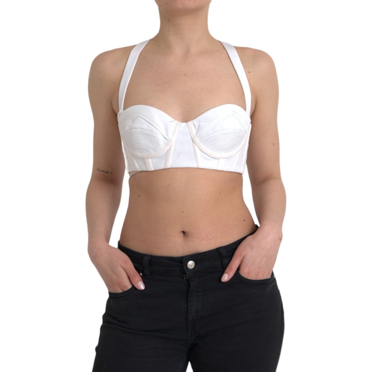 Versace White Viscose Bustier Sleeveless Cropped Top Versace Rosy Brown
