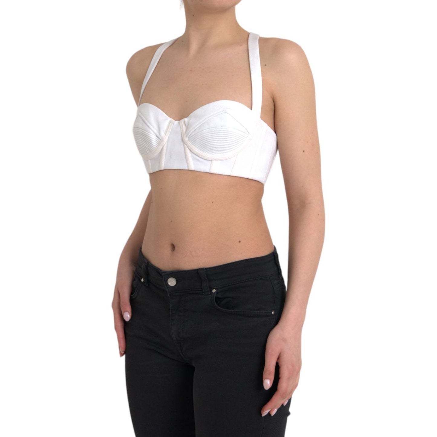 Versace White Viscose Bustier Sleeveless Cropped Top Versace Black