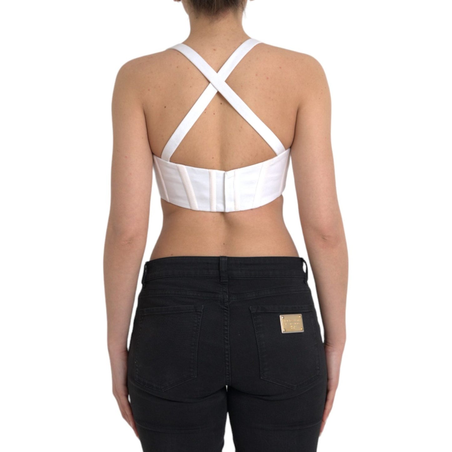 Versace White Viscose Bustier Sleeveless Cropped Top Versace Rosy Brown