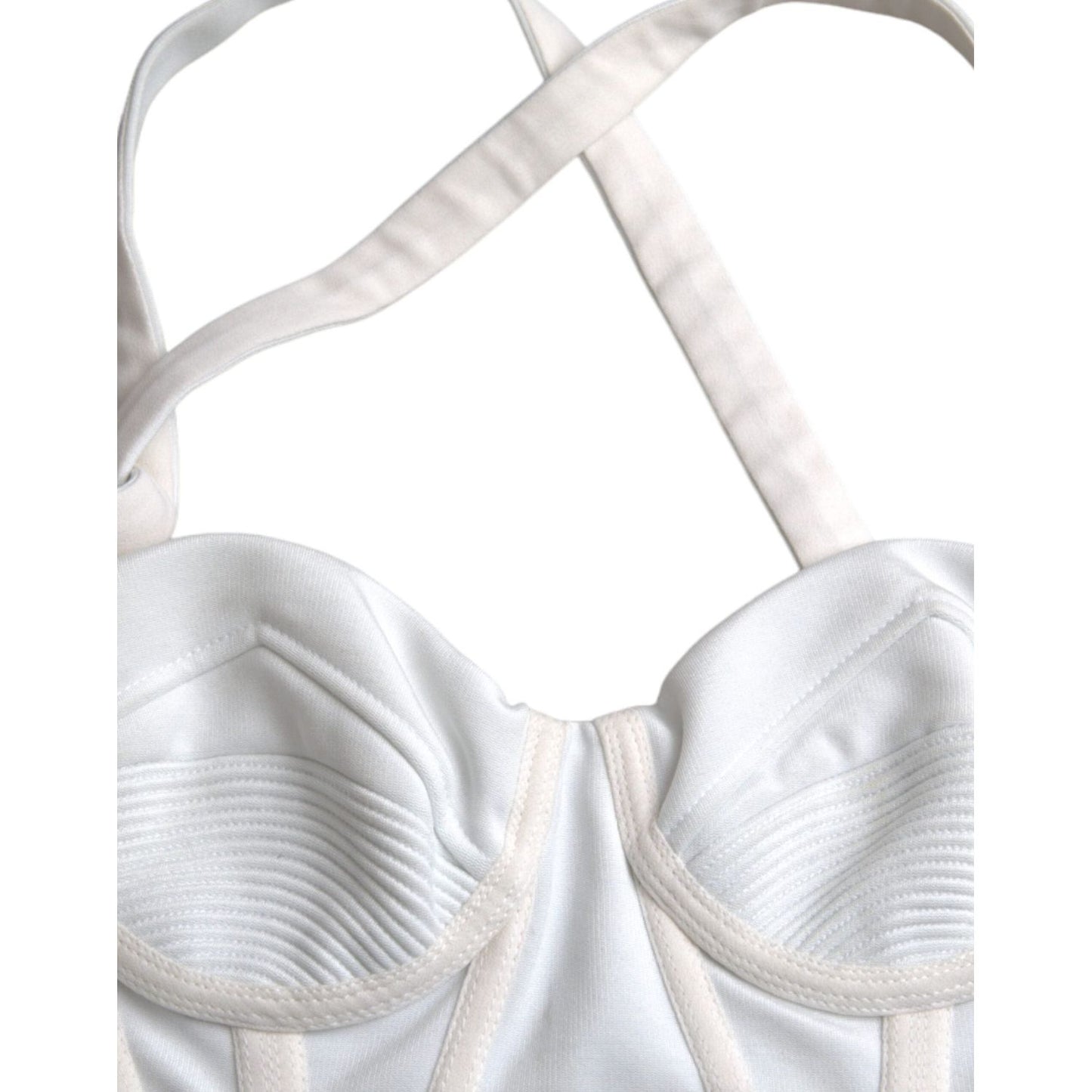 Versace White Viscose Bustier Sleeveless Cropped Top Versace Light Gray
