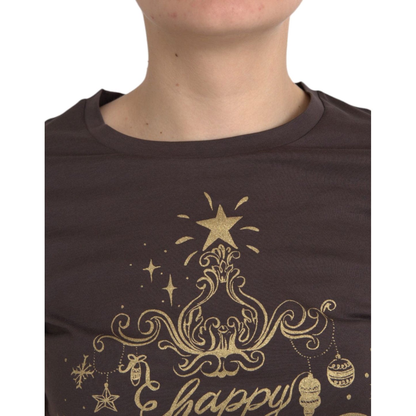 Dolce & Gabbana Brown Crewneck 2017 Motive Print T-shirt Dolce & Gabbana Dark Slate Gray