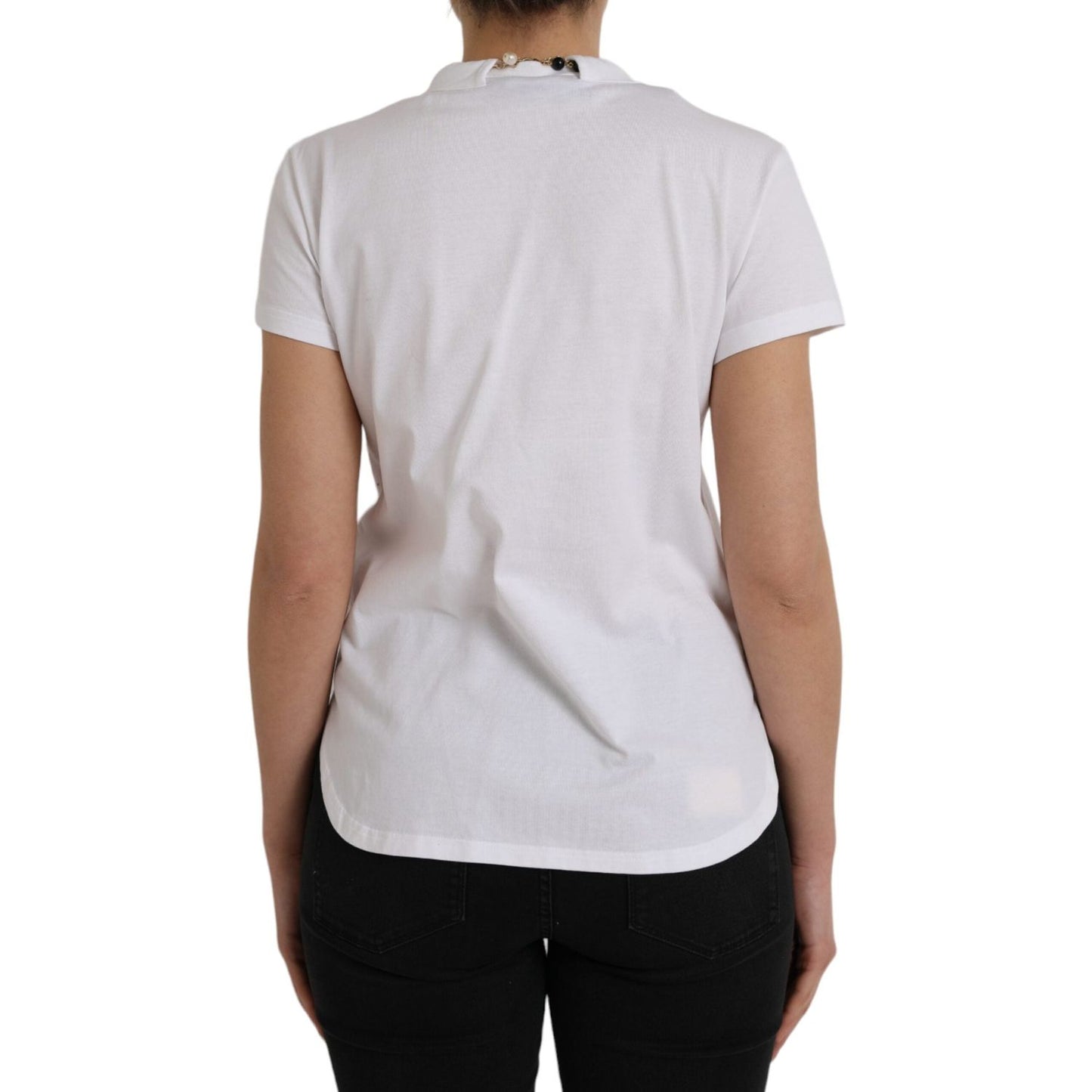 Dolce & Gabbana White Cotton Necklace Short Sleeves T-shirt Dolce & Gabbana Gray