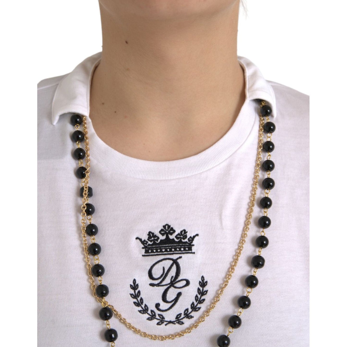 Dolce & Gabbana White Cotton Necklace Short Sleeves T-shirt Dolce & Gabbana Gray