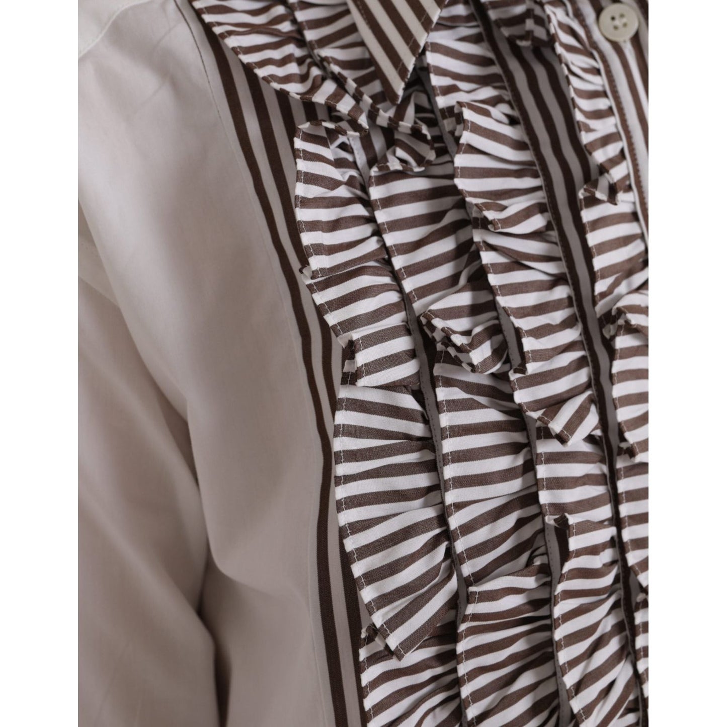 Dolce & Gabbana White Stripes Cotton Long Sleeves Ruffle Collar Top Dolce & Gabbana Dim Gray