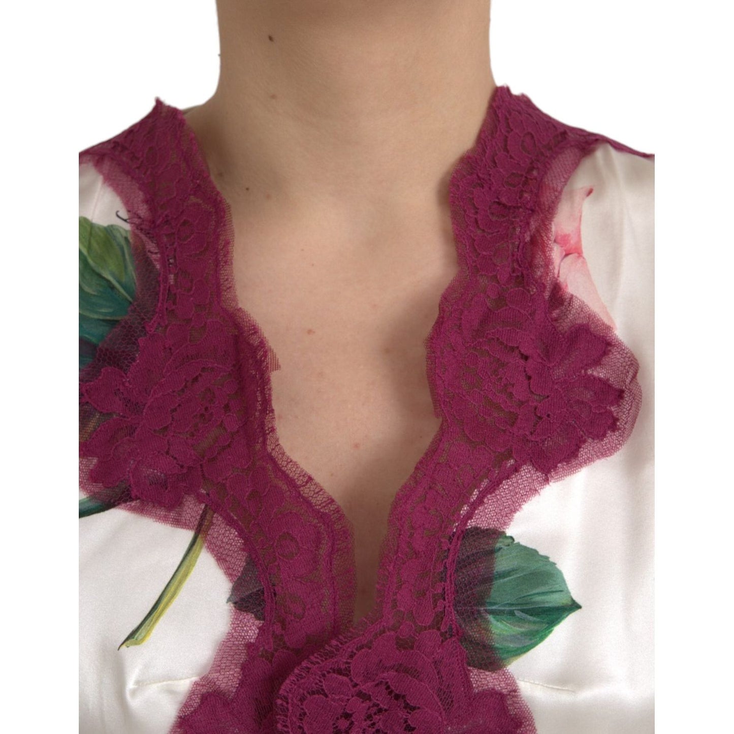 Dolce & Gabbana White Floral Lace Silk Short Sleeves Top Dolce & Gabbana Sienna
