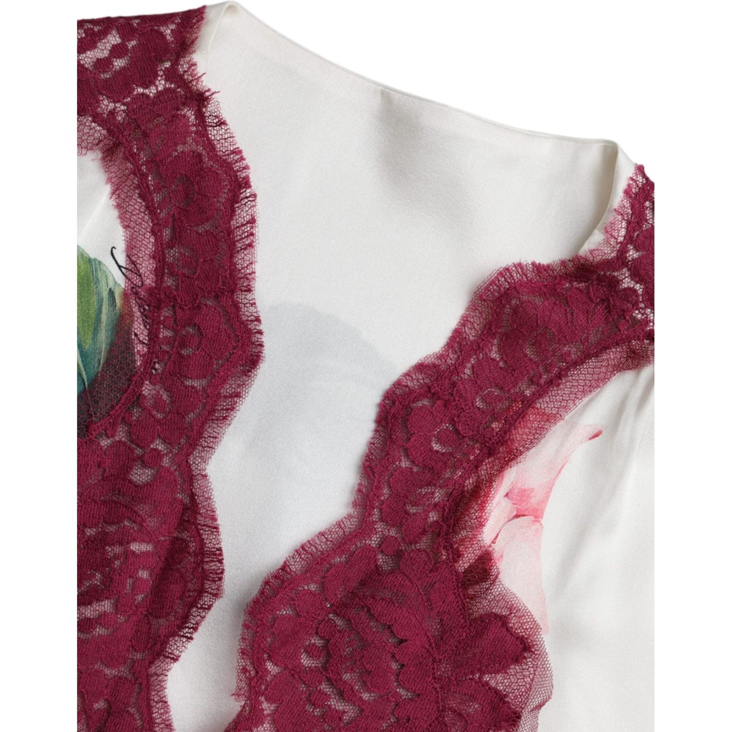 Dolce & Gabbana White Floral Lace Silk Short Sleeves Top Dolce & Gabbana Light Gray