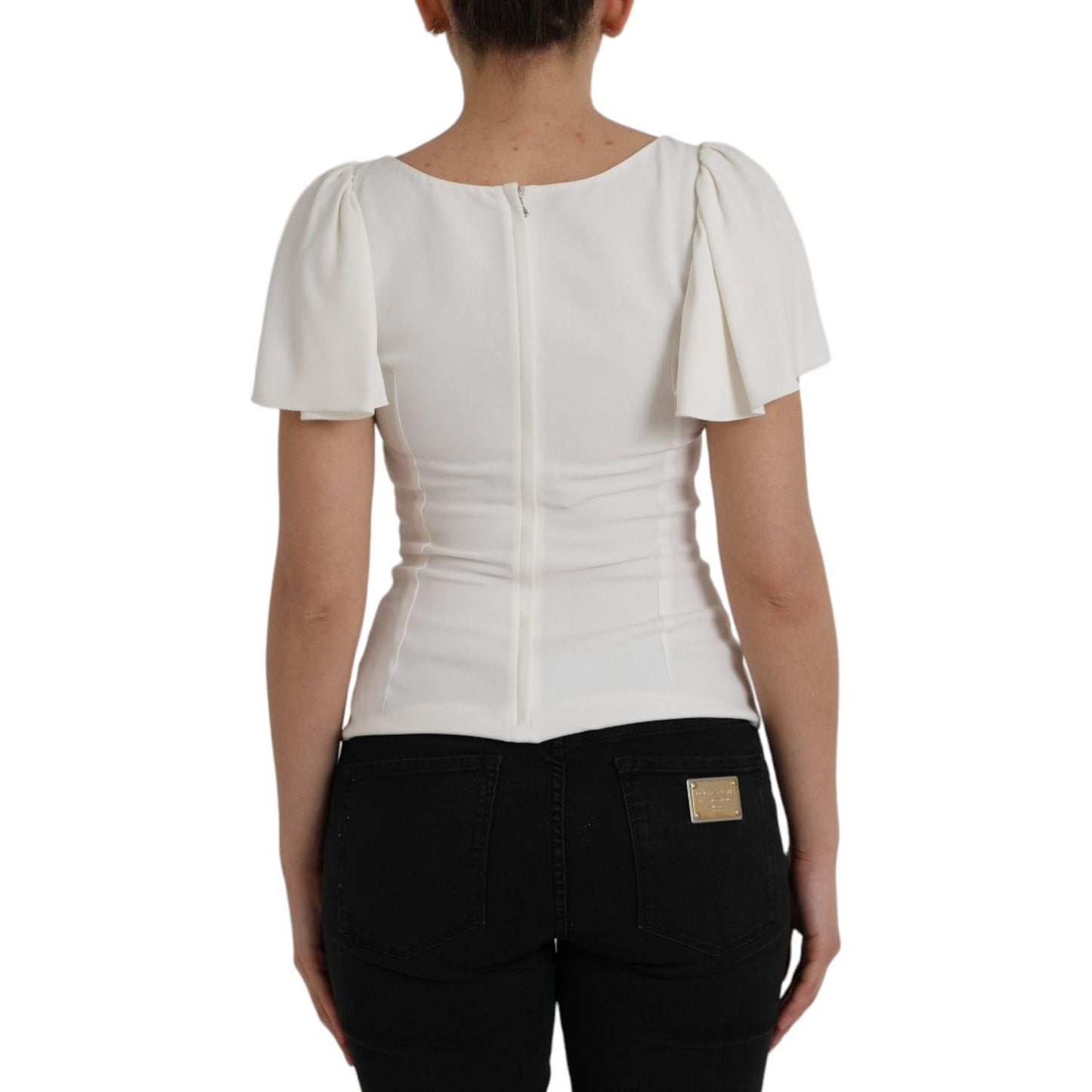Dolce & Gabbana White Viscose Round Neck Short Sleeves Top Dolce & Gabbana Gray