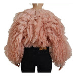 Dolce & Gabbana Pink Ruffles Long Sleeves Pullover Sweater TSH83761-40