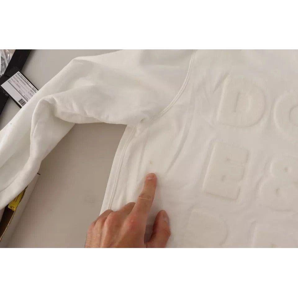 Dolce & Gabbana White Logo Embossed Cotton Sweatshirt Sweater Dolce & Gabbana Gray