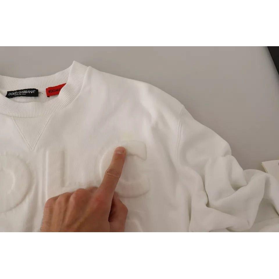 Dolce & Gabbana White Logo Embossed Cotton Sweatshirt Sweater Dolce & Gabbana Dark Gray