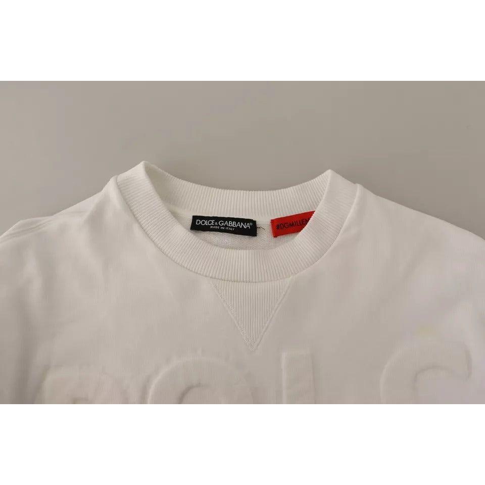 Dolce & Gabbana White Logo Embossed Cotton Sweatshirt Sweater Dolce & Gabbana Dark Gray