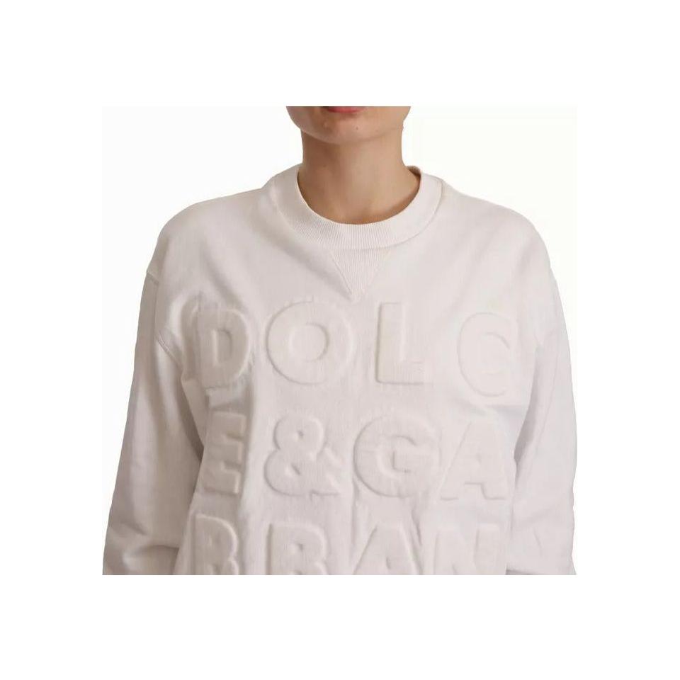 Dolce & Gabbana White Logo Embossed Cotton Sweatshirt Sweater Dolce & Gabbana Light Gray