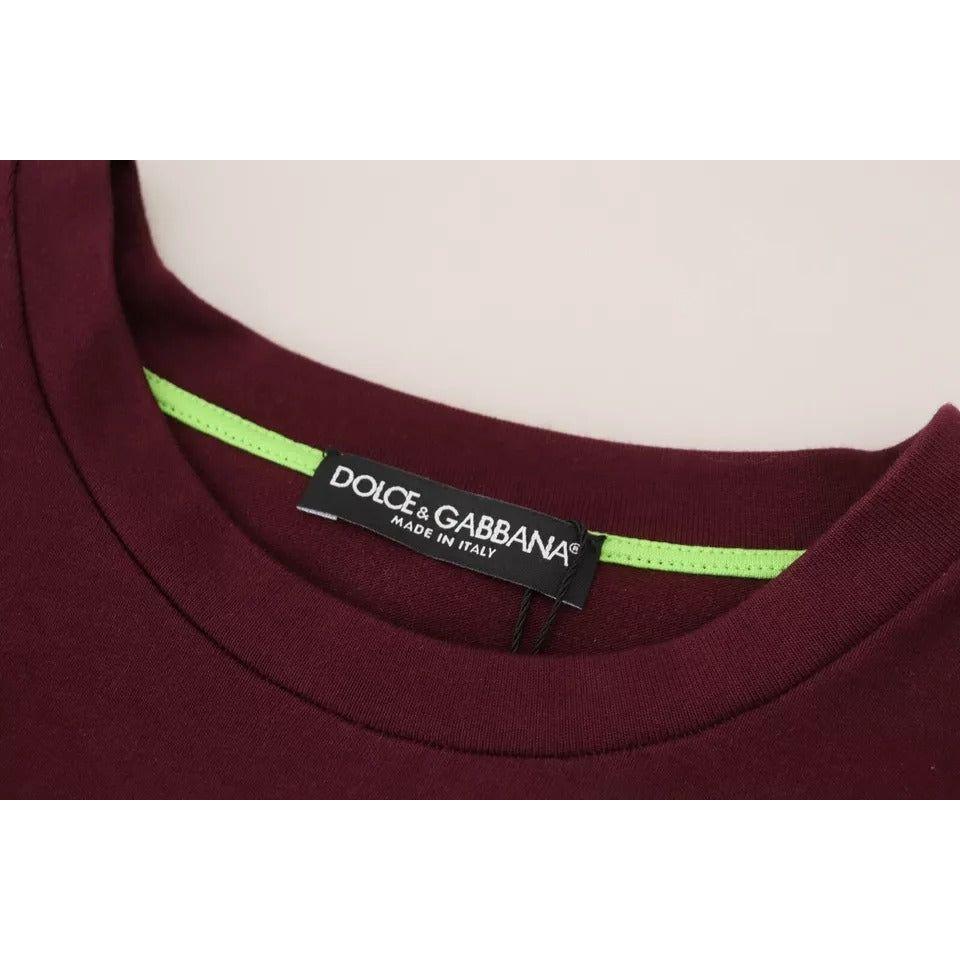 Dolce & Gabbana Bordeaux D&G Print Round Neck Cotton T-shirt Dolce & Gabbana Light Gray