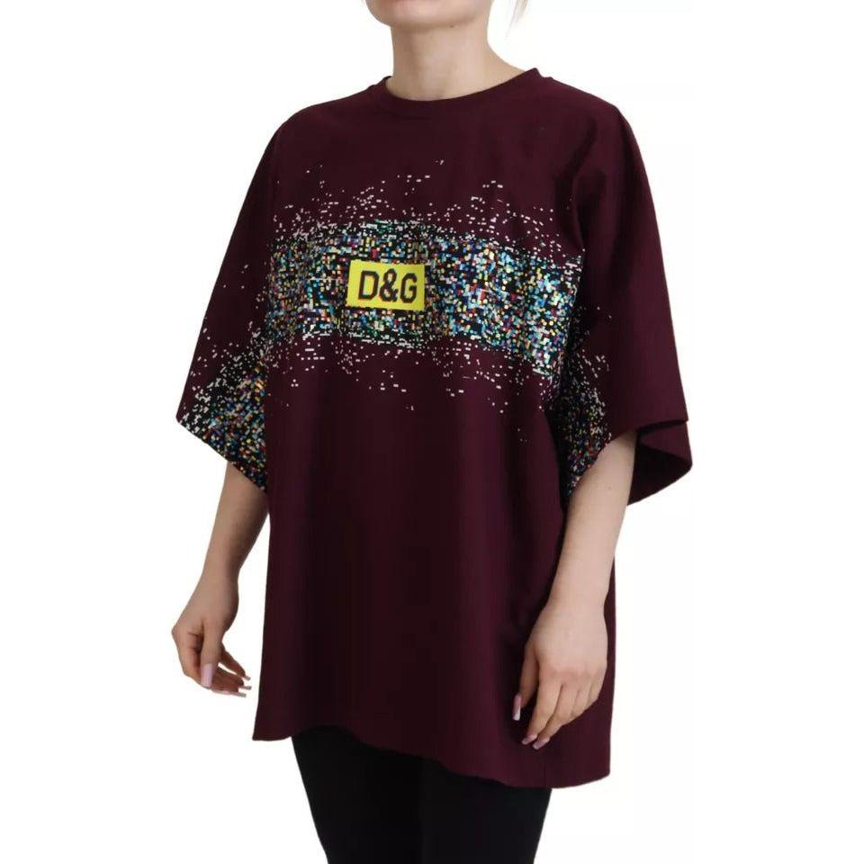 Dolce & Gabbana Bordeaux D&G Print Round Neck Cotton T-shirt Dolce & Gabbana Black