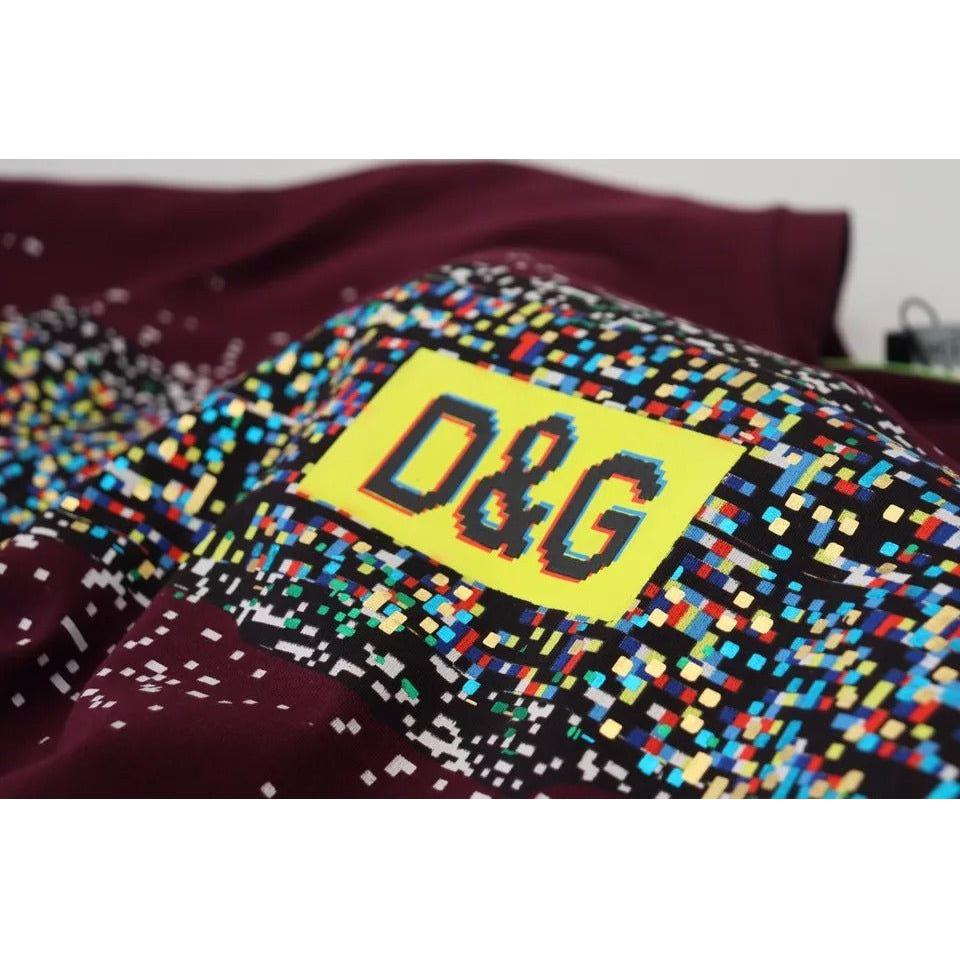 Dolce & Gabbana Bordeaux D&G Print Round Neck Cotton T-shirt Dolce & Gabbana Tan