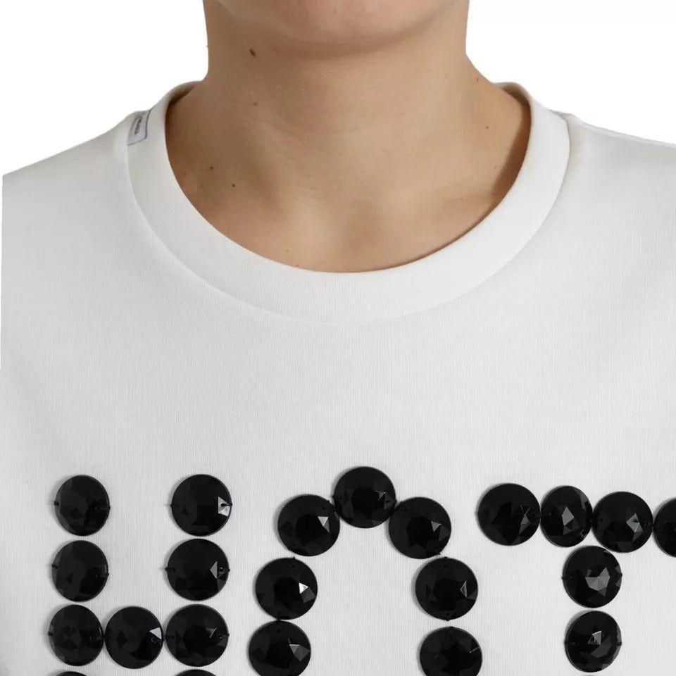 Dolce & Gabbana White Cotton Black HOT Crystal Top T-shirt Dolce & Gabbana Light Gray