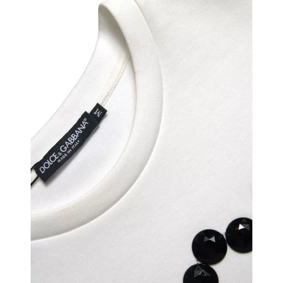 Dolce & Gabbana White Cotton Black HOT Crystal Top T-shirt Dolce & Gabbana Lavender