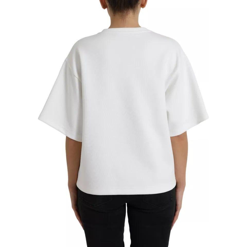Dolce & Gabbana White Cotton Black HOT Crystal Top T-shirt Dolce & Gabbana Light Gray
