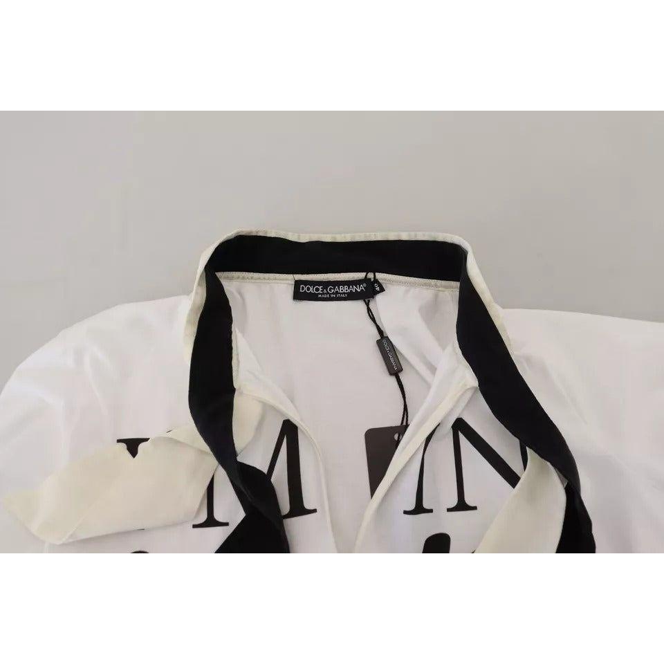 Dolce & Gabbana White Cotton Printed Ascot Collared T-shirt Dolce & Gabbana Gray