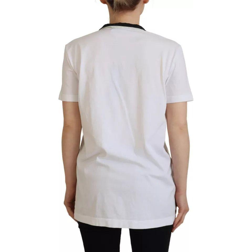 Dolce & Gabbana White Cotton Printed Ascot Collared T-shirt Dolce & Gabbana Light Gray