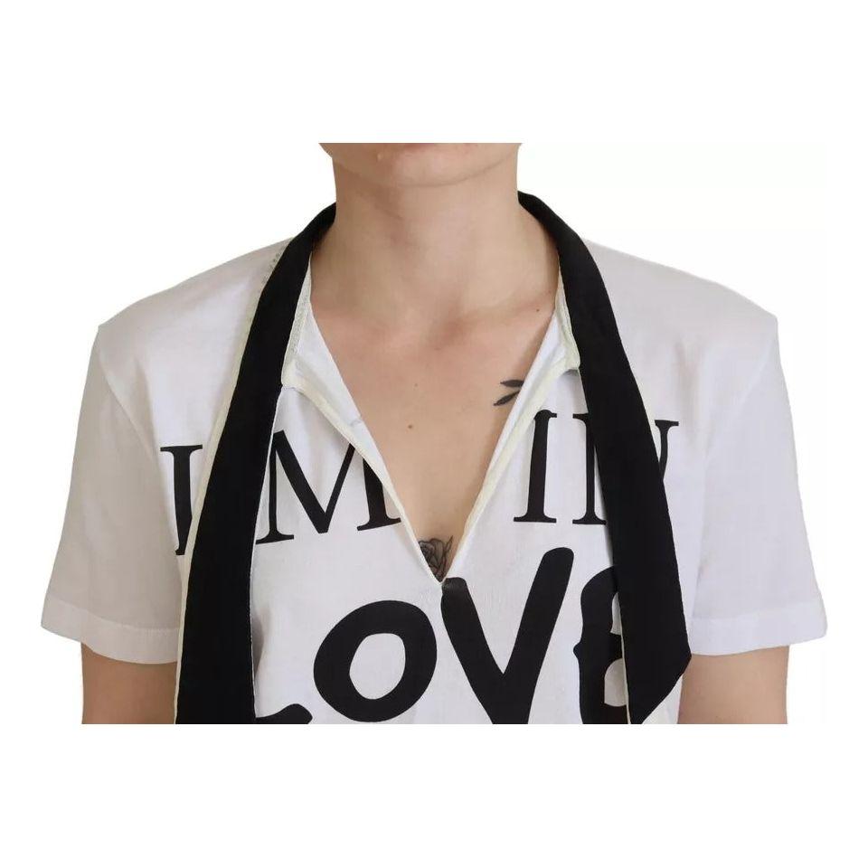 Dolce & Gabbana White Cotton Printed Ascot Collared T-shirt Dolce & Gabbana Gray