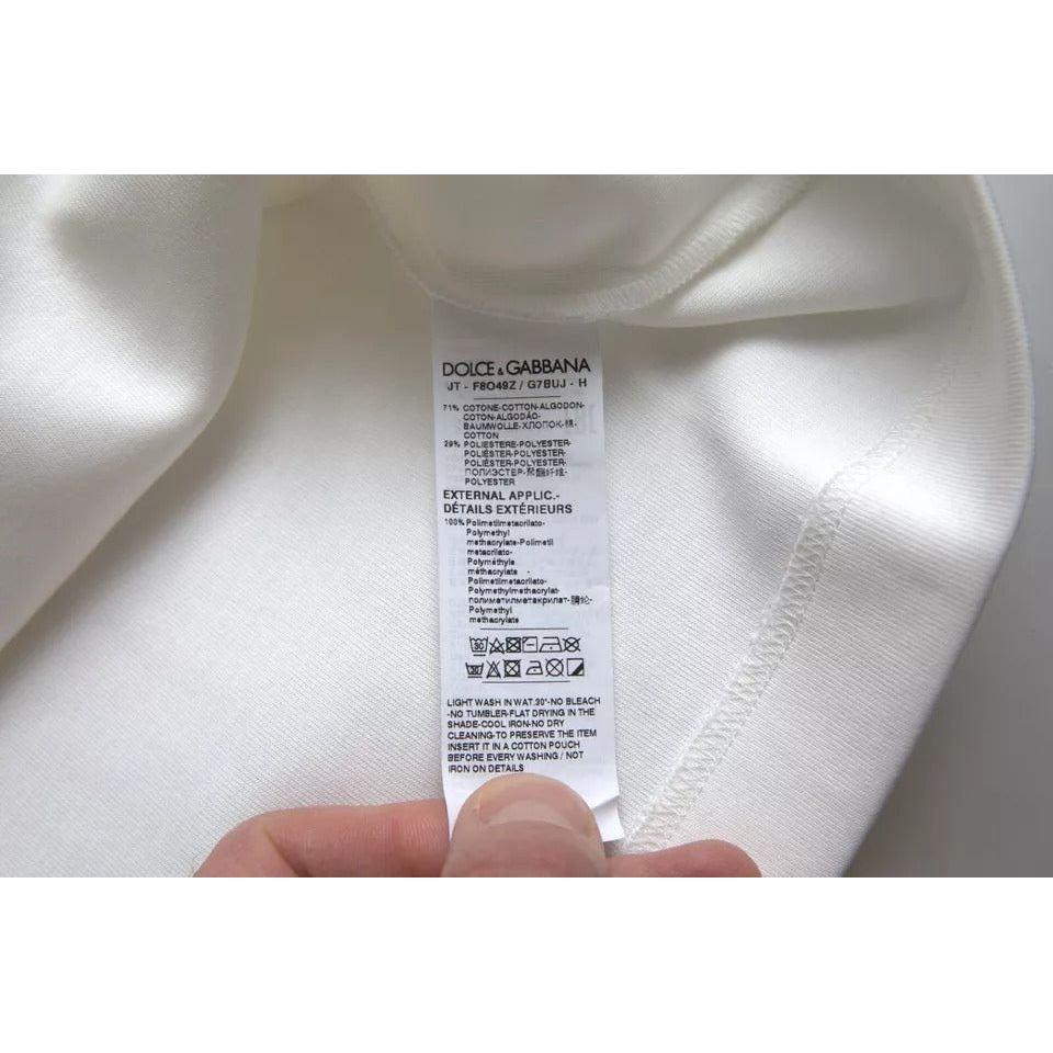 Dolce & Gabbana White Cotton Stretch Black HOT Crystal T-shirt Dolce & Gabbana Gray