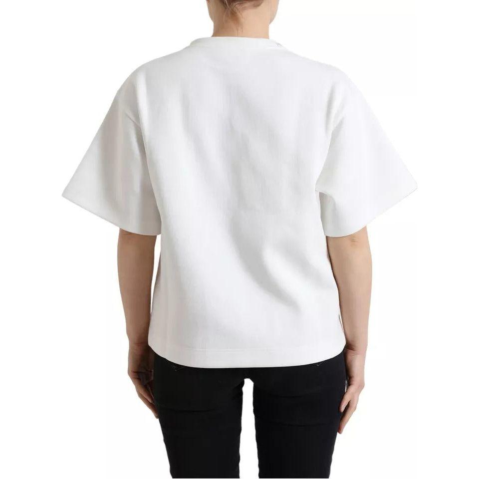 Dolce & Gabbana White Cotton Stretch Black HOT Crystal T-shirt Dolce & Gabbana Light Gray