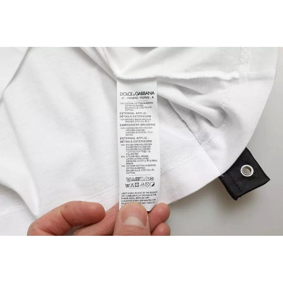 Dolce & Gabbana White Slogan Print Lacing Detailed T-shirt Dolce & Gabbana Light Gray