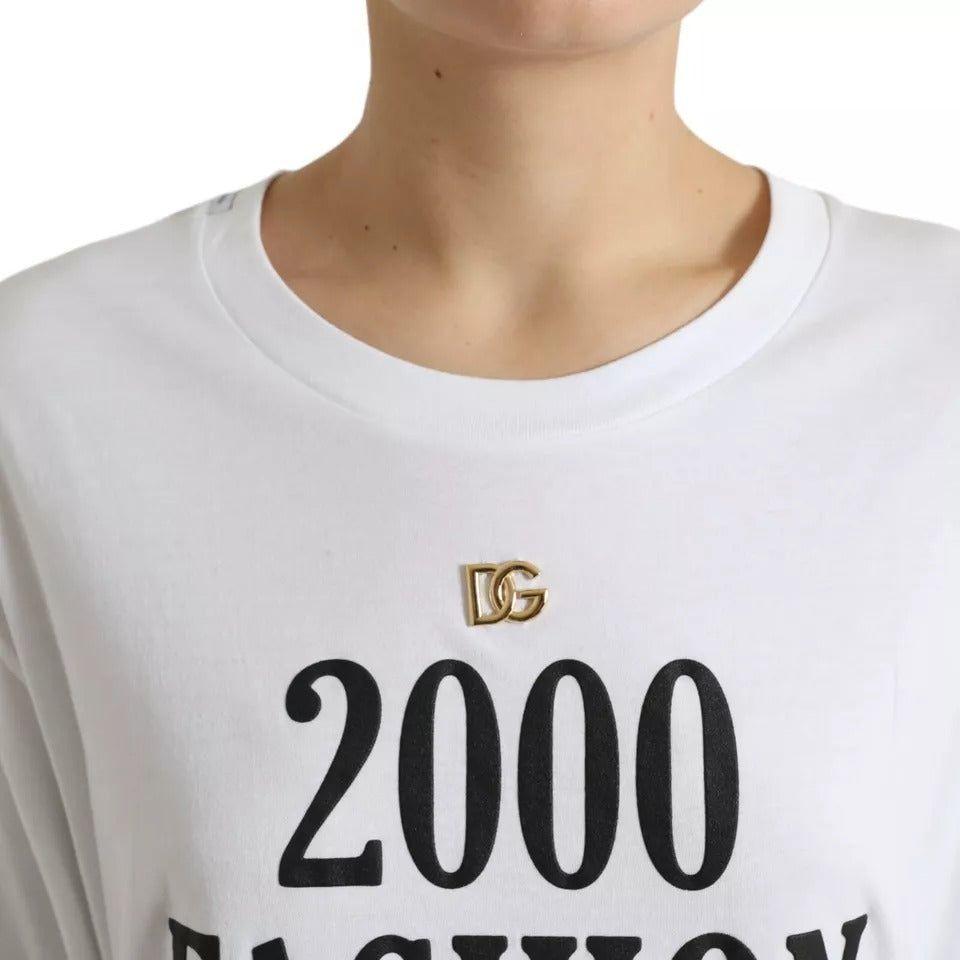 Dolce & Gabbana White Slogan Print Lacing Detailed T-shirt Dolce & Gabbana Light Gray