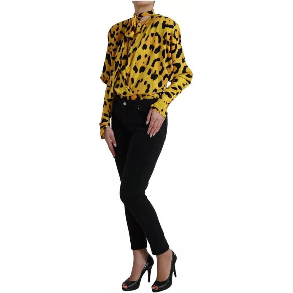Dolce & Gabbana Yellow Leopard Print Long Sleeves Top Blouse Dolce & Gabbana Dark Khaki