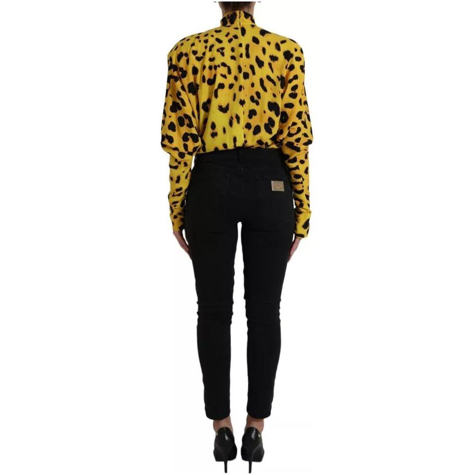 Dolce & Gabbana Yellow Leopard Print Long Sleeves Top Blouse Dolce & Gabbana Black