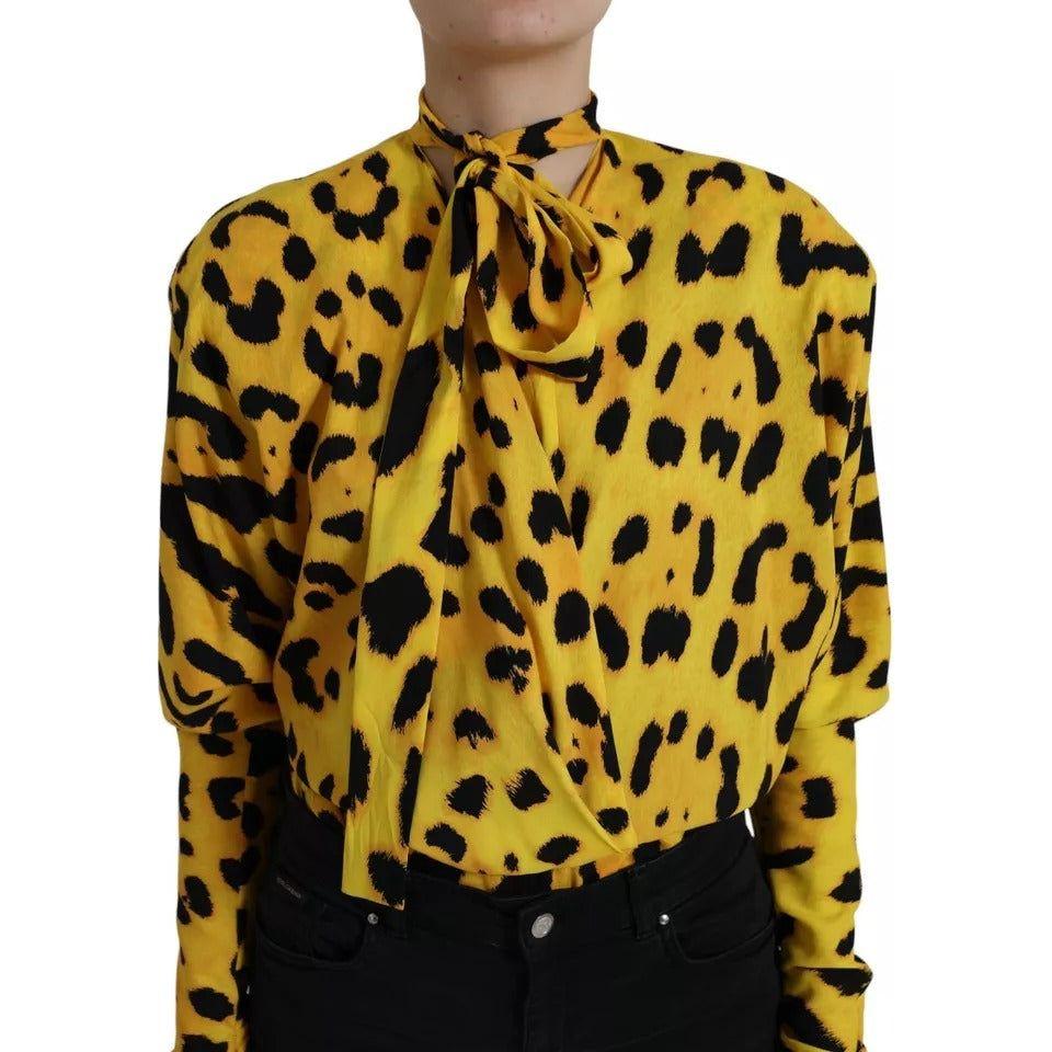Dolce & Gabbana Yellow Leopard Print Long Sleeves Top Blouse Dolce & Gabbana Dark Goldenrod