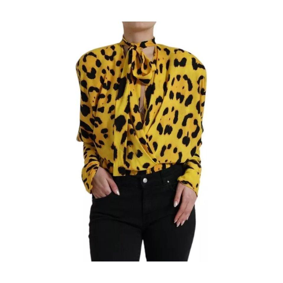 Dolce & Gabbana Yellow Leopard Print Long Sleeves Top Blouse Dolce & Gabbana Dark Khaki