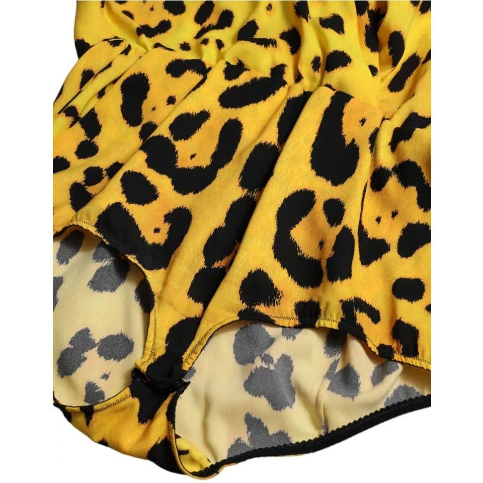 Dolce & Gabbana Yellow Leopard Print Long Sleeves Top Blouse Dolce & Gabbana Black