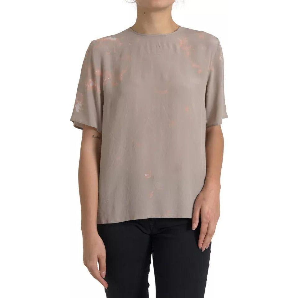Dolce & Gabbana Brown Round Neck Short Sleeve Blouse Top Dolce & Gabbana Rosy Brown
