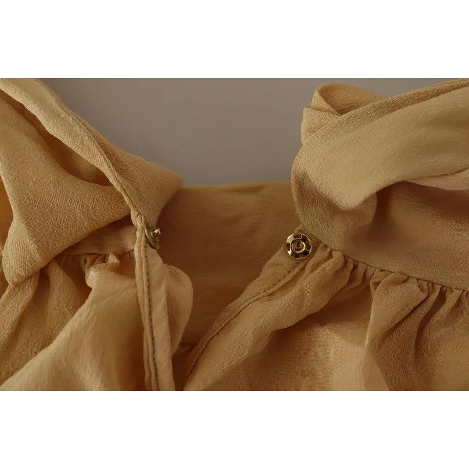 Dolce & Gabbana Mustard Ascot Collar Shirt Silk Blouse Top Dolce & Gabbana Sienna