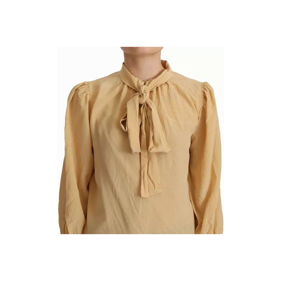 Dolce & Gabbana Mustard Ascot Collar Shirt Silk Blouse Top Dolce & Gabbana Dark Khaki