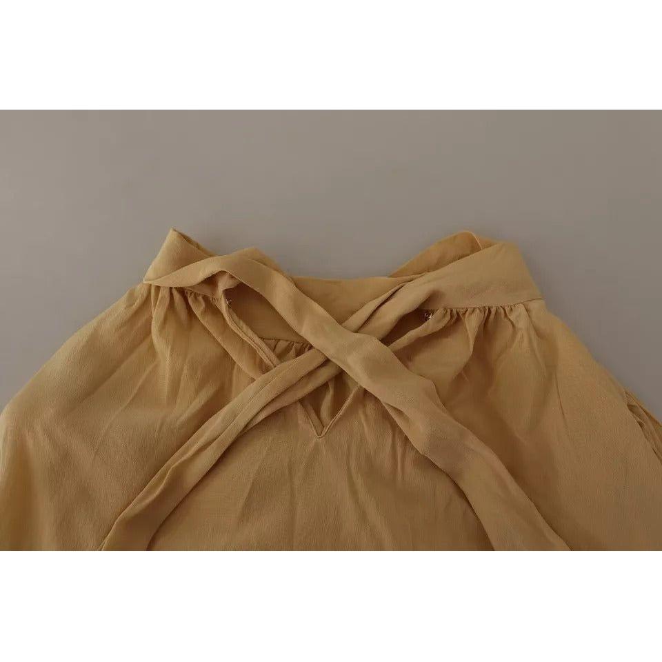 Dolce & Gabbana Mustard Ascot Collar Shirt Silk Blouse Top Dolce & Gabbana Dim Gray