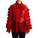 Dolce & Gabbana Red Silk Ascot Collar Ruffles Blouse Top Dolce & Gabbana Dark Red