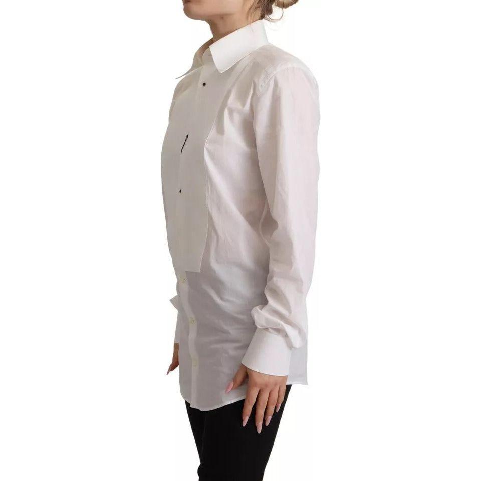 Dolce & Gabbana White Cotton Dress Collared Long Sleeves Shirt Top Dolce & Gabbana Gray