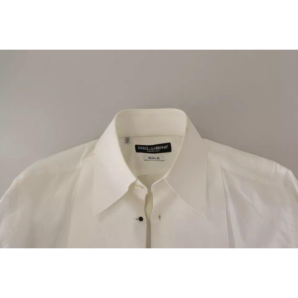 Dolce & Gabbana White Cotton Dress Collared Long Sleeves Shirt Top Dolce & Gabbana Dark Gray