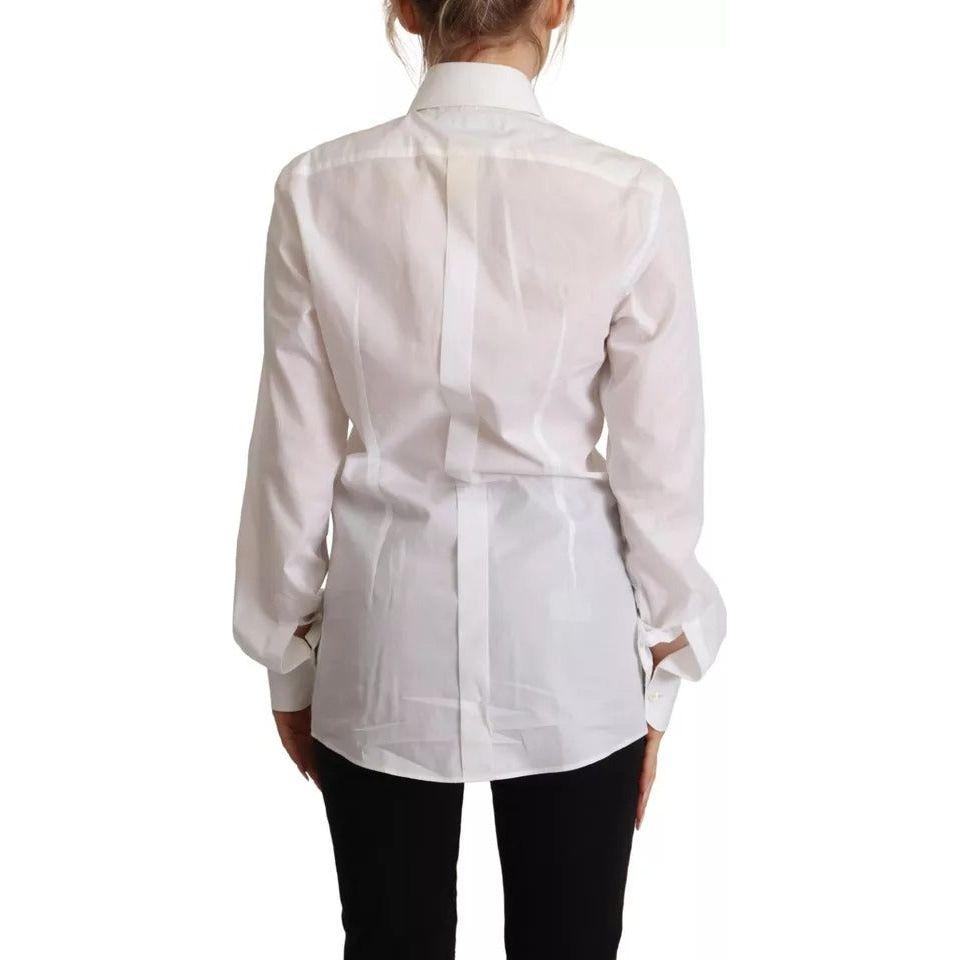 Dolce & Gabbana White Cotton Dress Collared Long Sleeves Shirt Top Dolce & Gabbana Gray